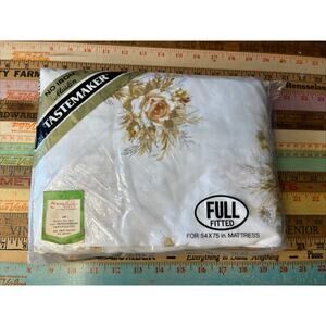 Vintage TASTERMAKER No Iron Muslin Full Fitted Sheet 54 x 75 NEW Roses Cottage